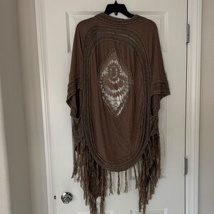Jodifl Brown Fringe Shawl Cardigan Size Small